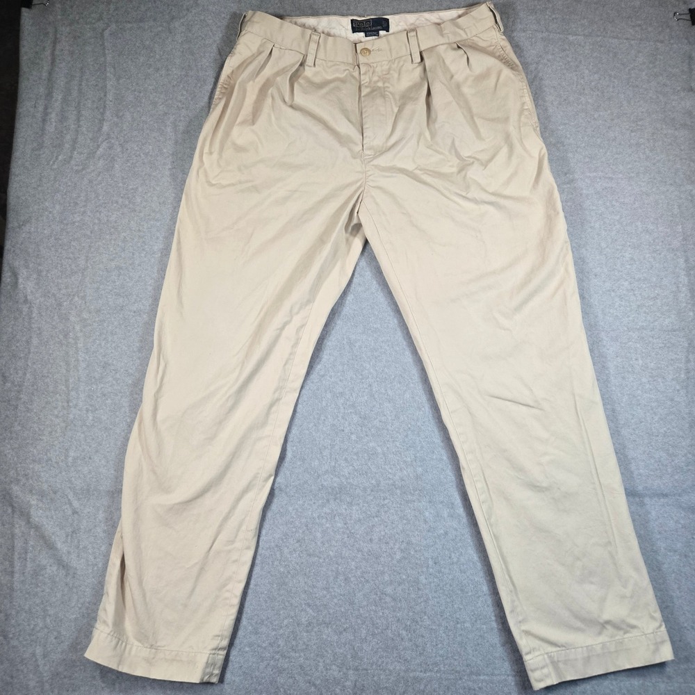 Polo Ralph Lauren Ethan Pant Mens 36x32 Tan Khaki Pleated Cotton Chino Trousers